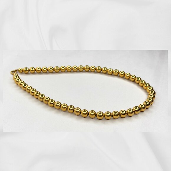 Heavy Goldtone Beaded Necklace 16" - Picture 1 of 4